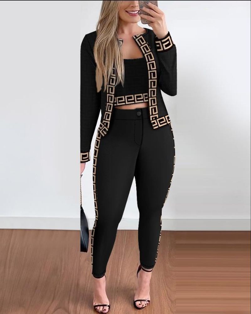 Women's Fashion Cardigan Vest Pants Three-Piece Suit_voghion.com