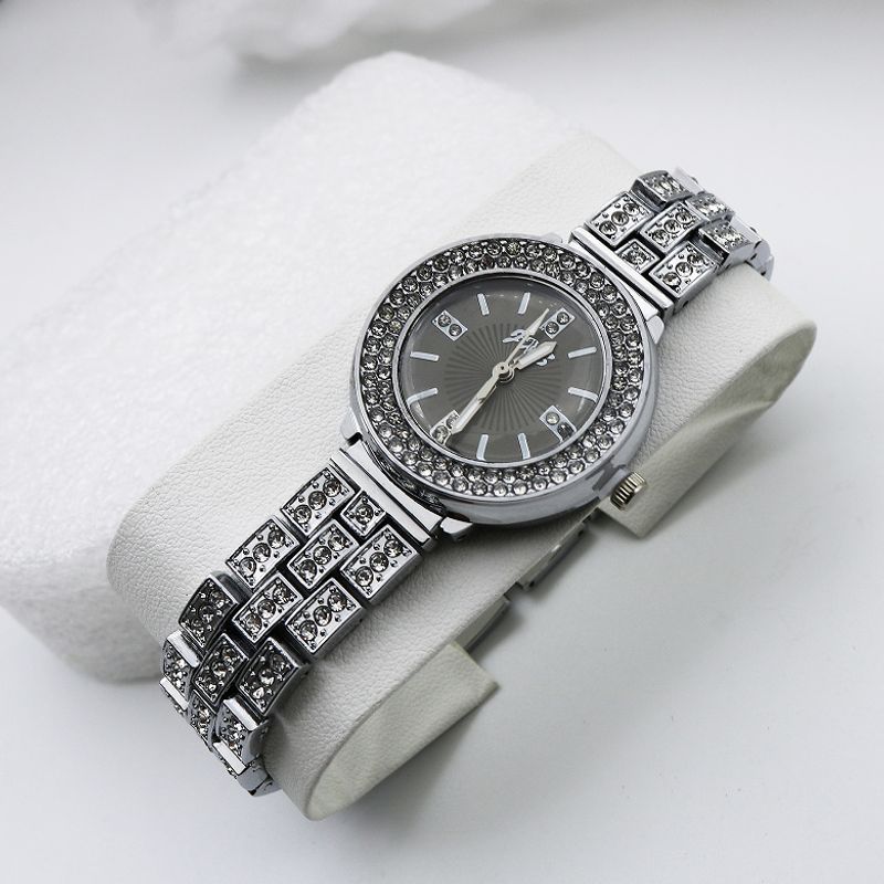 Diamantbesetzte runde Kette High-End-Quarzuhr im neuen Damenstil, modische Stahlband-Armbanduhr_voghion.com