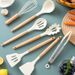 Wooden Handle White Silicone Set 7-Piece Kitchenware Spatula Soup Spoon Nordic Ins Style Kitchen Tools_voghion.com