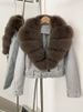 Fashion-Forward Fox Fur Bomber Jacket – Women’s Short PU Leather Coat With Detachable Fur Collar (XS-XL, Black + Silver Fox, Streetwear Chic)_voghion.com