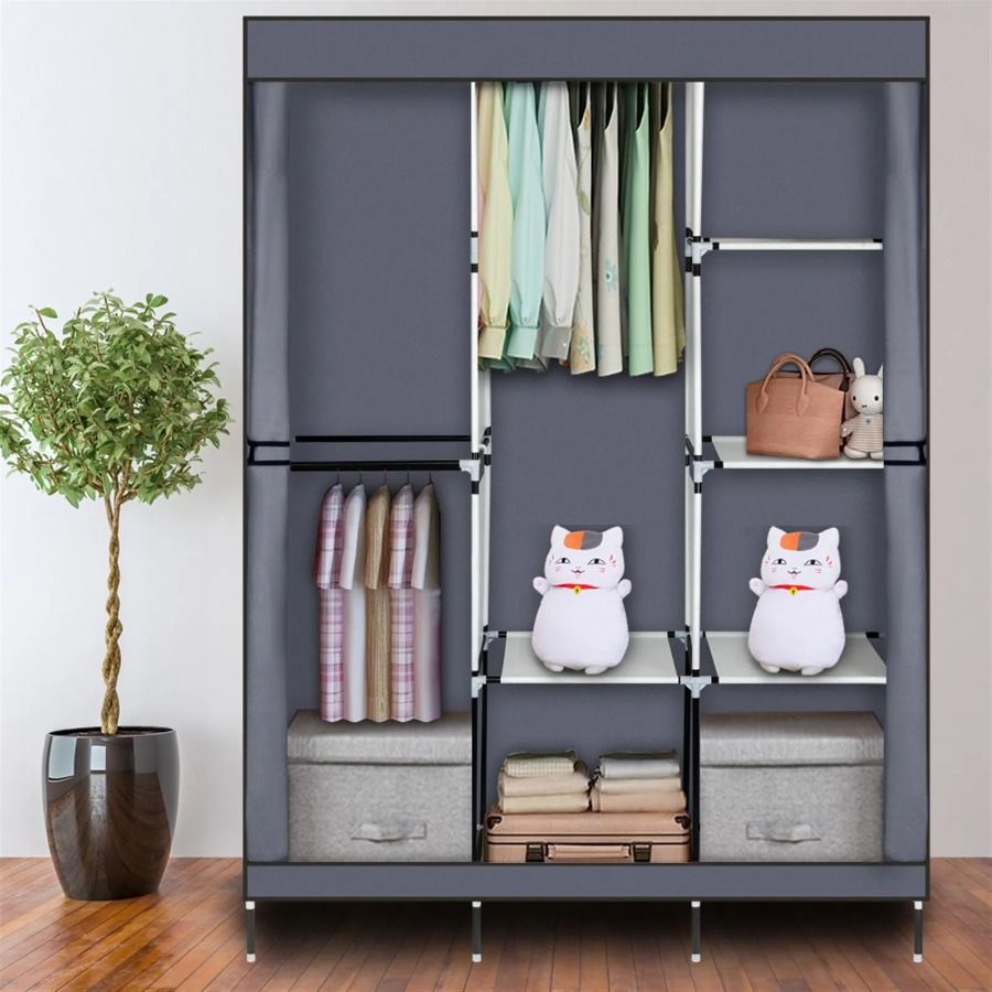 Armadio portatile con appendiabiti grigio 71, scaffale organizer per riporre gli abiti_voghion.com
