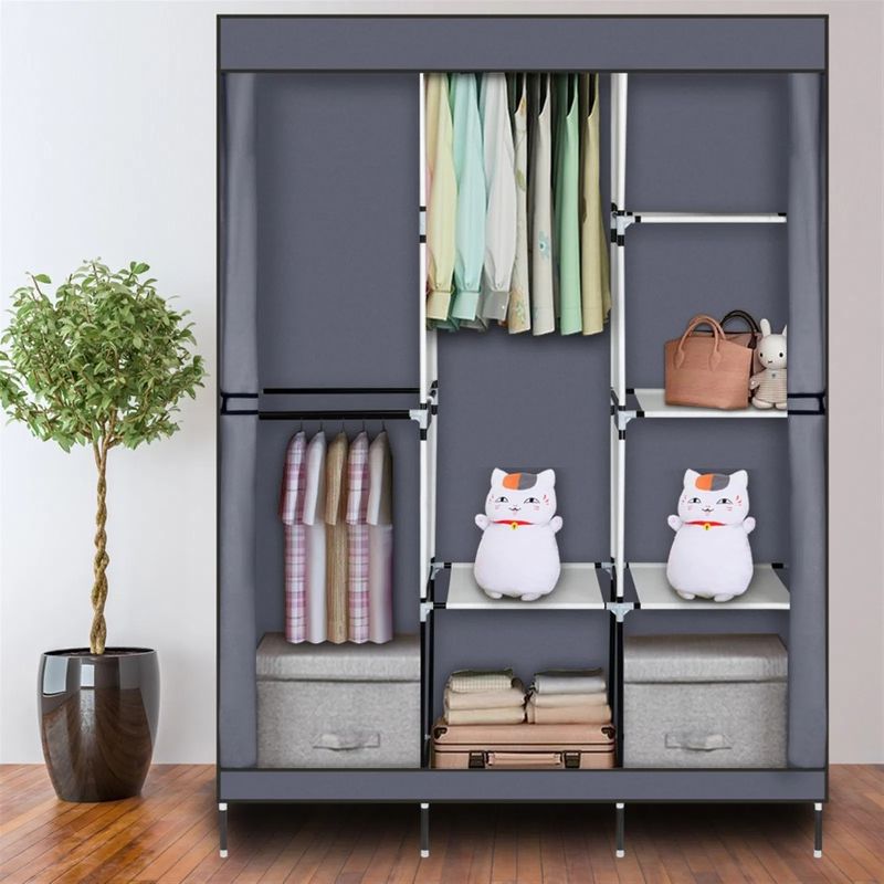 Portable With Gray Clothes 71 Closet Rack Shelf Organizer Wardrobe Storage_voghion.com