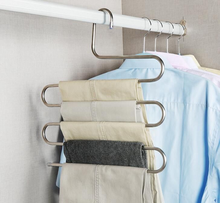 Stainless steel S-shaped pants rack multi-layer pants rack multi-functional storage hanger pants rack, pants clip magic pants rack_voghion.com