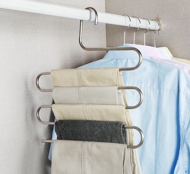 Stainless steel S-shaped pants rack multi-layer pants rack multi-functional storage hanger pants rack, pants clip magic pants rack_voghion.com
