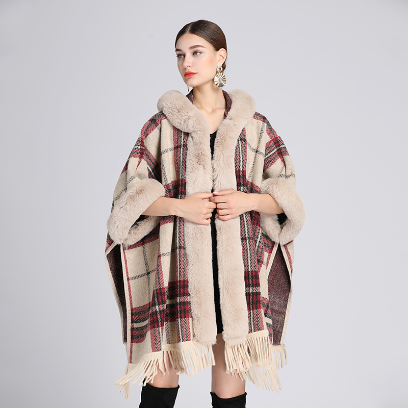 Women when fox fur collar medium long wool coat temperament cape cape cape coat_voghion.com
