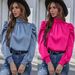 Silky Satin Blouse Women’s Long Sleeve Top – Elegant Pleated Detail, Loose Fit, Comfortable Stretch For Work & Casual_voghion.com