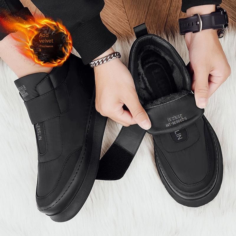 Men's Winter Snow Boots With Velcro Closure – Thickened Fleece Lined Mid-Cut Casual Shoes For Cold Weather​_voghion.com