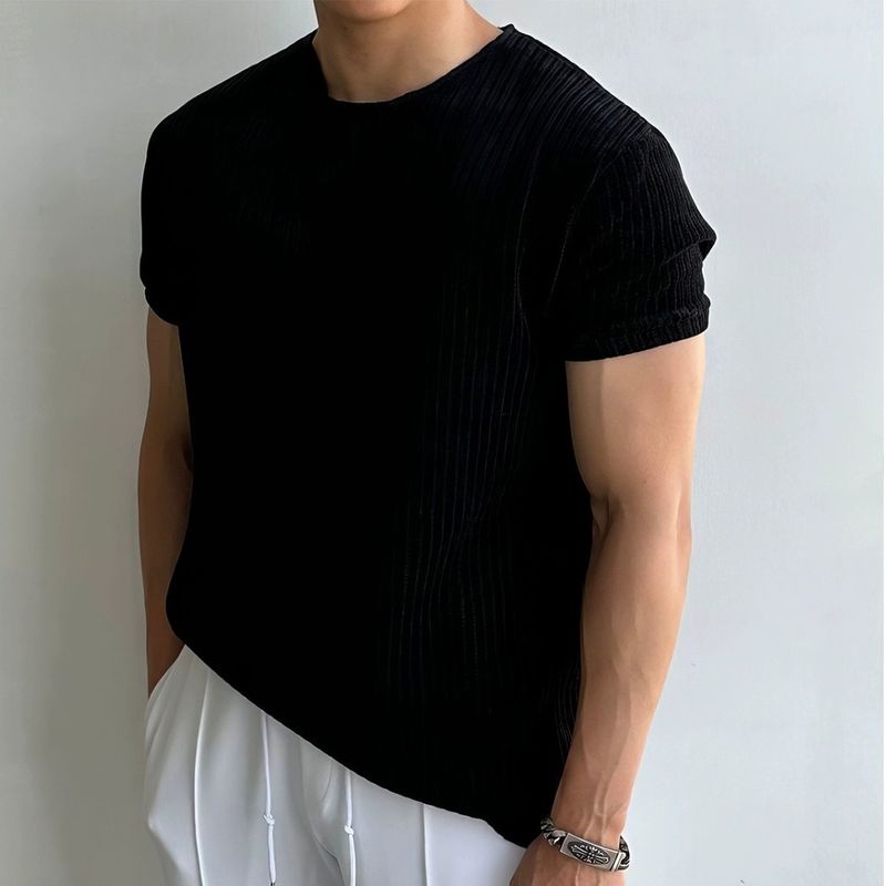 Men's Clothing Summer Thin Knitted T Shirt Breathable Hollow Half Sleeved Shirt Tough Guy Fitness Round Neck Casual Bottoming Shirt_voghion.com