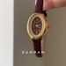 Women's Fashion Watch With Small Oval Dial With Leather And Diamonds_voghion.com