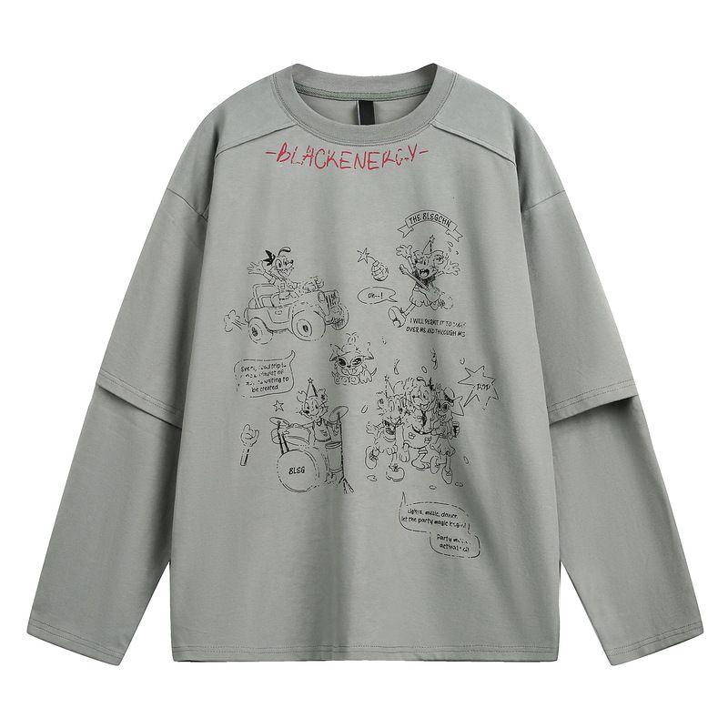 Maglietta a maniche lunghe con stampa di cartoni animati giapponesi retrò americani del 2025, per uomini e donne, da indossare in primavera e autunno, top casual larghi._voghion.com