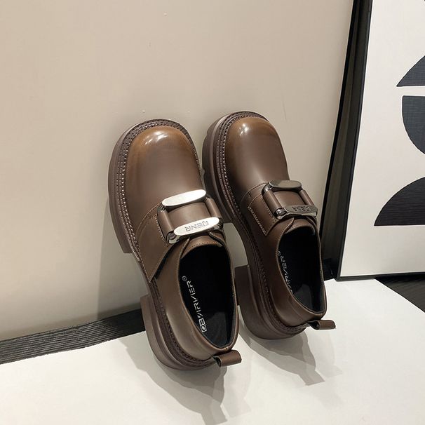 Lederschuhe mit Schnalle im britischen Stil mit dicker Sohle, 2024 neue Schwammkuchensohle, erhöhte polierte Einzelschuhe, kleine Größe_voghion.com