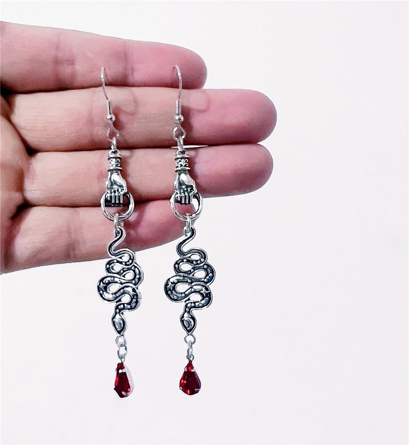 Ohrringe Gothic Schlangenhand Anhänger Kristall Ohrringe, Bohemian Style_voghion.com