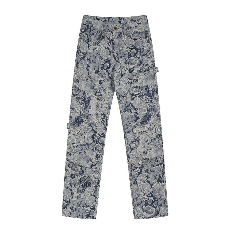 Abbigliamento maschile Pantaloncini in denim strappati Pantaloni da strada alta Pantaloni a nove punte larghi e dritti Pantaloni retrò lavati con bordo grezzo_voghion.com
