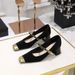 Chunky medium heel light mouth color patchwork square head metal chain line with single shoes_voghion.com