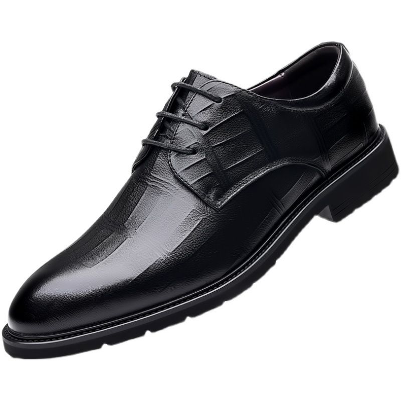 100% Full Business Formal Leather Casual Breathable Men's British Korean Version Pointed Groom's Wedding Shoes_voghion.com
