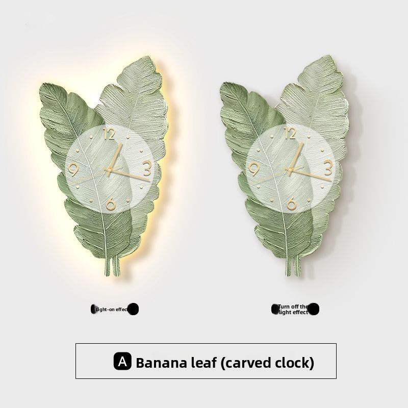 Nordic Green Plant Fresh Living Room Decorative Fashionable And Elegant Home Clock Creative Wall Lamp Hanging Painting_voghion.com