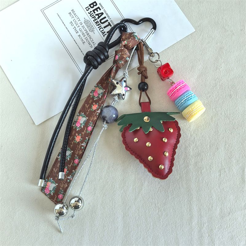 Hot Selling Creative Leather Strawberry Keychain Cute Bag Pendant Mobile Phone Chain Accessories Jewelry Pendant_voghion.com