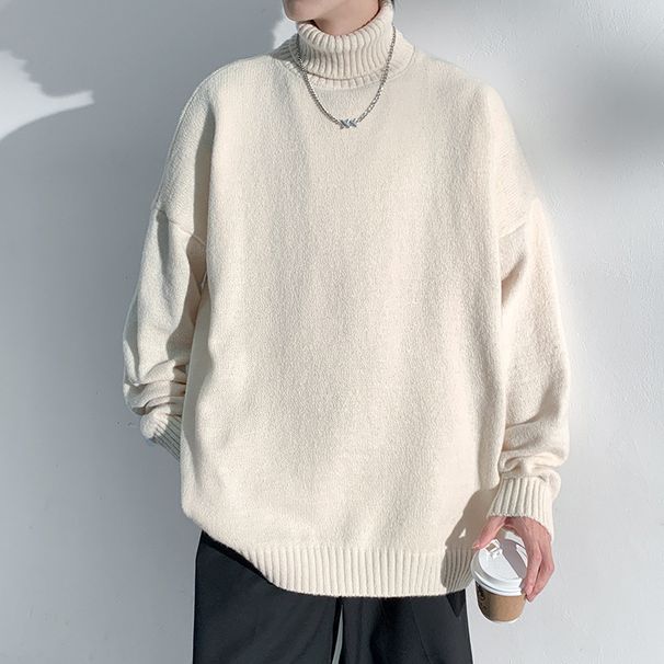 Neuer Rollkragenpullover für Herren im Herbst und Winter, dicker, lockerer, hübscher Pullover für Jugendliche, Oberbekleidung und Fadenjacke_voghion.com