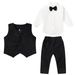 Mother & Kids Cross-border children's clothing children's vest bow tie long-sleeved shirt suspenders trousers three-piece suit boy's evening dress_voghion.com