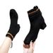Botas cortas de punto para mujer, estilo coreano, sencillas, de tacón grueso, tallas grandes, ideales para otoño de 2023. Inspiradas en las botas de punto de las influencers. Modelo otoño 2023._voghion.com