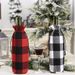 Haube Christmas Decorations Red and Black Large Plaid Wine Bottle Set Black and White Plaid Drawstring Wine Bottle Bag Wine Dress Up_voghion.com