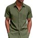 Summer Men's Woven Lapel Solid Color Large Size Casual Simple Business Short Sleeved Shirt Men_voghion.com