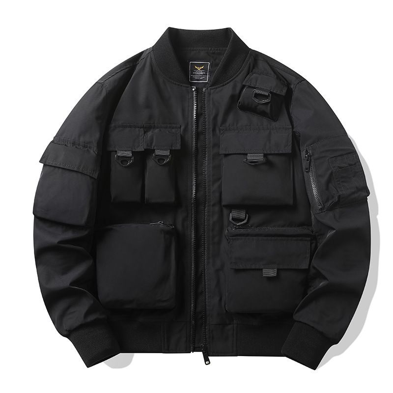  Herren Funktionsjacke Frühling und Herbst Multi-Pocket Fliegerjacke Mantel Vintage Motorradbekleidung Jacke_voghion.com