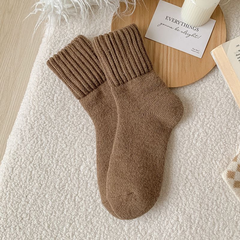 Unisex Wełniane skarpetki damskie skarpetki do połowy łydki z grubymi pętelkami i puszystymi skarpetkami śnieżnymi ciepłe skarpetki kaszmirowe_voghion.com