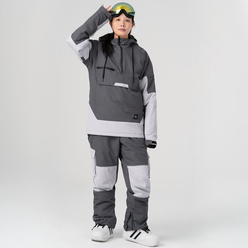 Neues Anzugset in Kontrastfarbe, winddicht, wasserdicht, warm, atmungsaktiv, Kapuzenpullover, Leggings, Skihose, Herren und Damen, einteilig_voghion.com