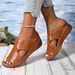 Weite Keilsandalen für Damen im Sommer mit Peep-Toe-Design – Ausgehöhlte, einfarbige Slip-On-Schuhe mit einem Riemen_voghion.com