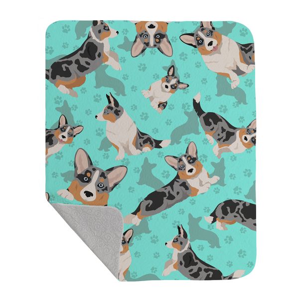 Blue Merle Welsh Cardigan Corgi Quilted Blanket 50x60 Artwork Pattern Quilted Throw Blanket for Bed, Couch, Sofa, Soft and Lightweight_voghion.com