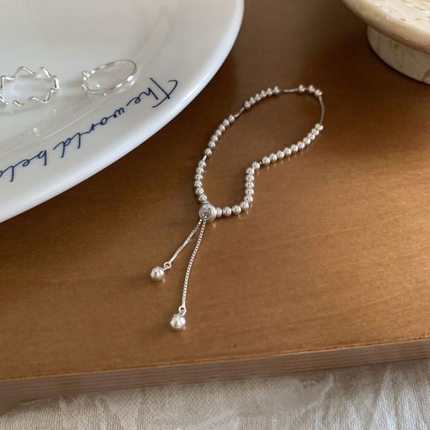 Sier Round Bead Pull-out For Women, Simple High-end, Personalized Fashionable Temperament, Elegant And Versatile_voghion.com