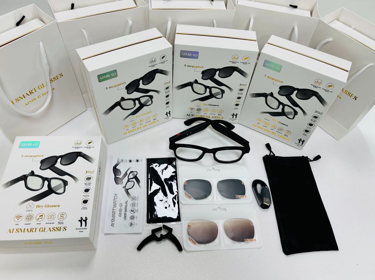 AIMB-G1 Smart Glasses With 800MP Camera, Bluetooth Calling, AI Translation, 1080P Video, Voice Recording & Multi-Lens Kit_voghion.com