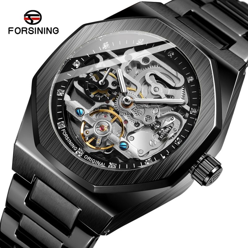 Men's Automatic Mechanical Watch With Luminous Dial, Three Subdials, Six Hands, Day Display, And Stainless Steel Band_voghion.com