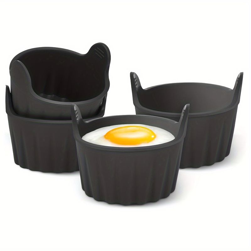 4 piezas, moldes para huevos para freidora de aire, bandeja de silicona antiadherente para huevos, moldes reutilizables para freidora de aire, escalfador de huevos, moldes para gofres, accesorios para freidora de aire, color negro_voghion.com