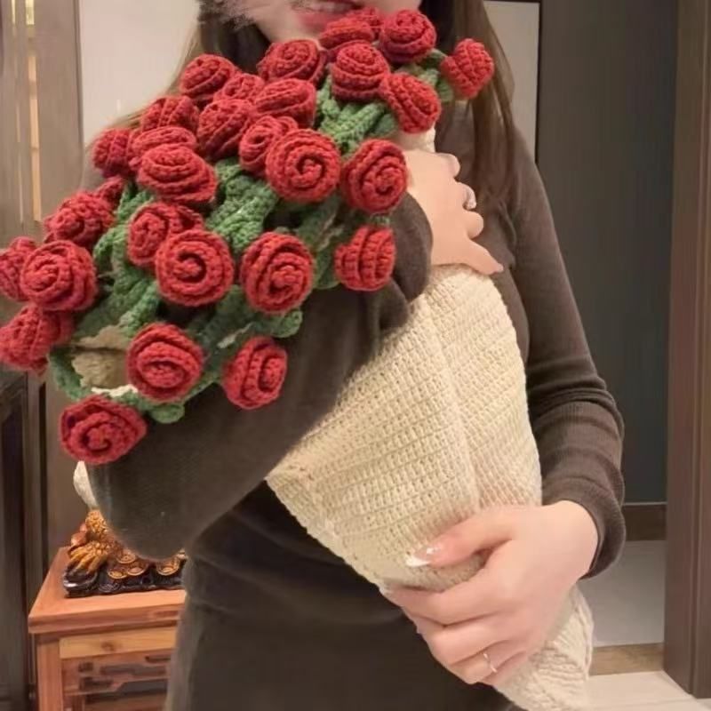 Handmade Rose Lily Of The Valley Bouquet Blanket DIY Kit Gradient Color Creative Gift For Girlfriend Or Best Friend_voghion.com