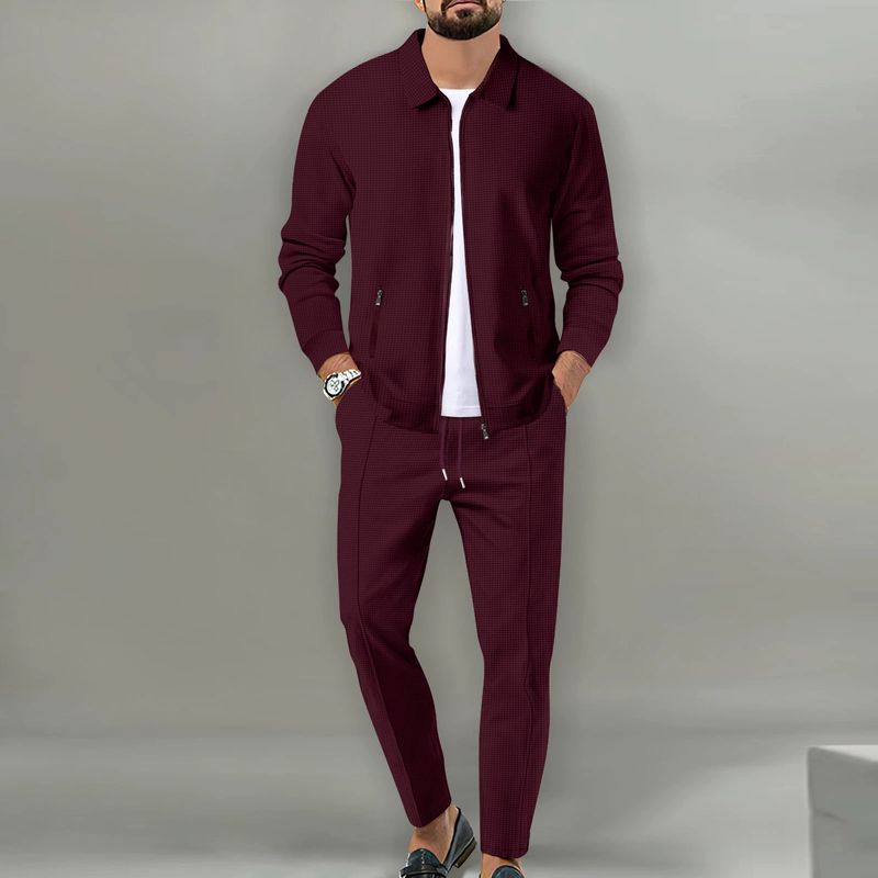 Jacket Men Autumn Youth Waffle Zipper Pocket Lapel Slim Cardigan Men's Jacket Suit_voghion.com