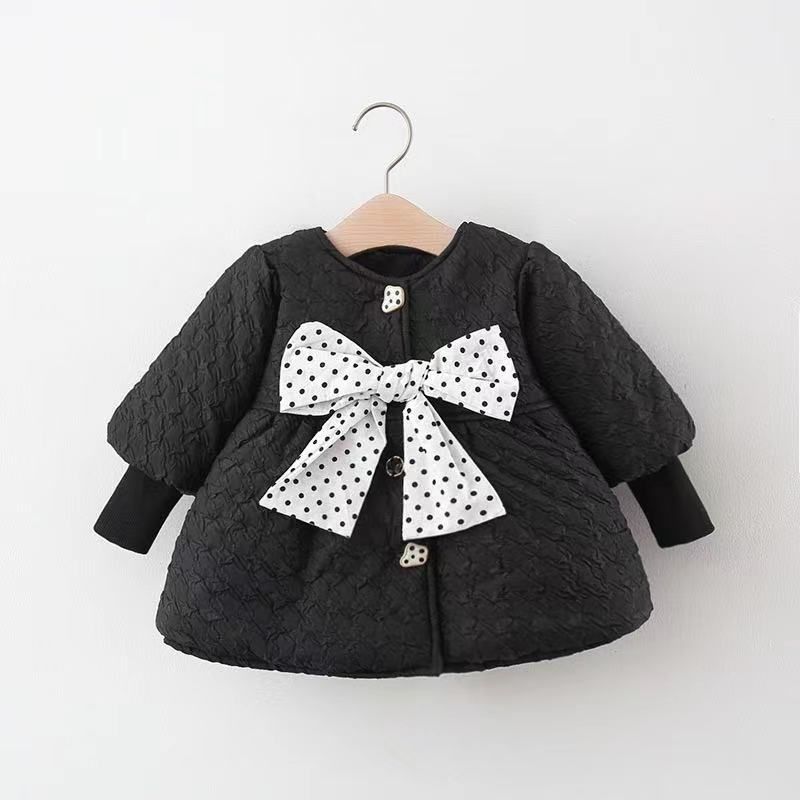 Roupas infantis atacado 2021 novo estilo de inverno casaco de algodão com laço para meninas cor sólida jaqueta espessada 1257_voghion.com