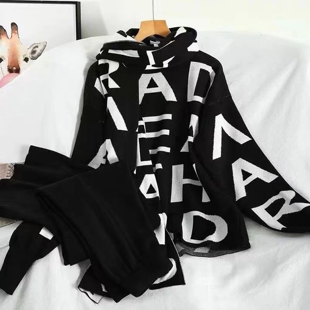 Damenbekleidung Internet-Berühmtheit gestrickter zweiteiliger Anzug Herbst und Winter neuer Pullover Temperament weite Beinhose modischer dreiteiliger Anzug_voghion.com