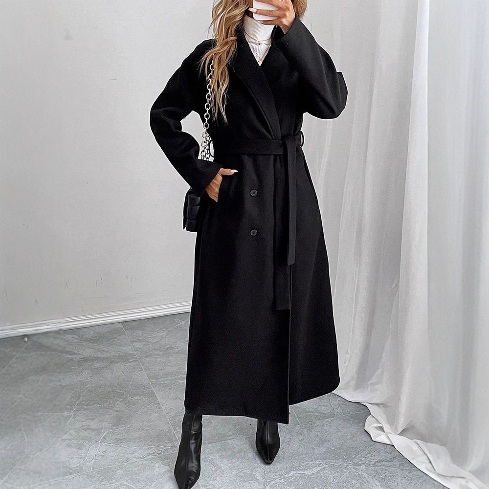 Übergroßer zweireihiger Wollmantel – Trenchcoat mit Gürtel und V-Ausschnitt für Damen (XS-XL, Stretch-Wollmischung, Büro- und Freizeitkleidung)_voghion.com