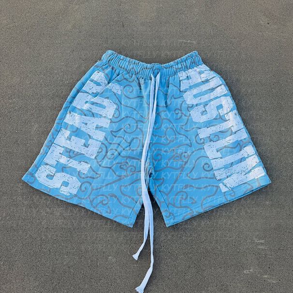 Men's Clothing Casual Shorts With Letters Patch Drawstring Elastic Waist Fashionable Street Style Shorts_voghion.com