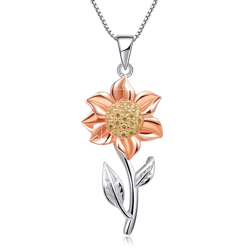 Collier en argent sterling plaqué or rose avec motif tournesol pour femme_voghion.com
