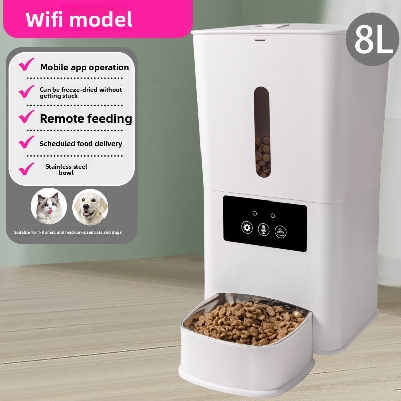 Automatischer, zeitgesteuerter und mengenmäßiger WLAN-Fernfutterautomat für Katzen und Hunde_voghion.com