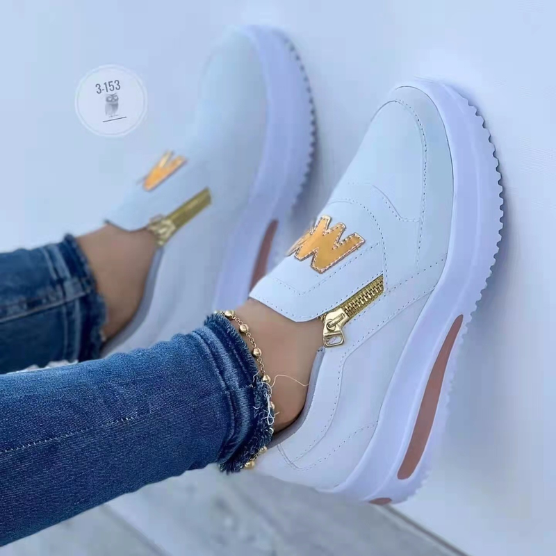 2023 new large size foreign trade cross-border large size sports shoes muffin flat bottom side zipper solid color casual sports shoes_voghion.com