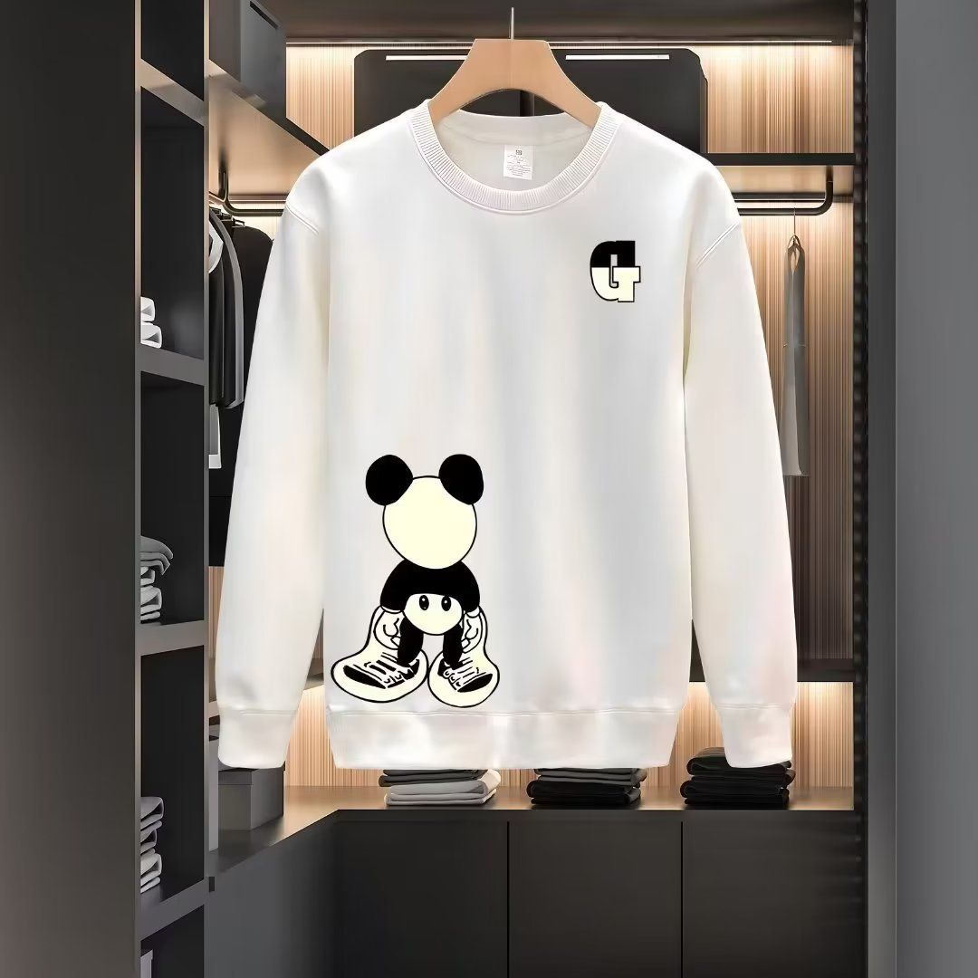 Herrenbekleidung Crewneck Sweat Herren Loose Design Sense Smiley Print Style Retro Instagram Style Modisches Markenoberteil für Frühling und Herbst_voghion.com