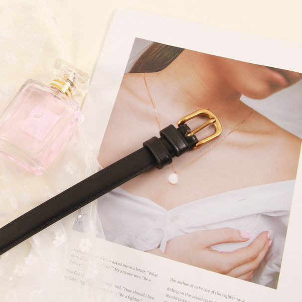 with Gold Buckle Fashionable Wear Women's Belt Niche Design Versatile Thin Style_voghion.com