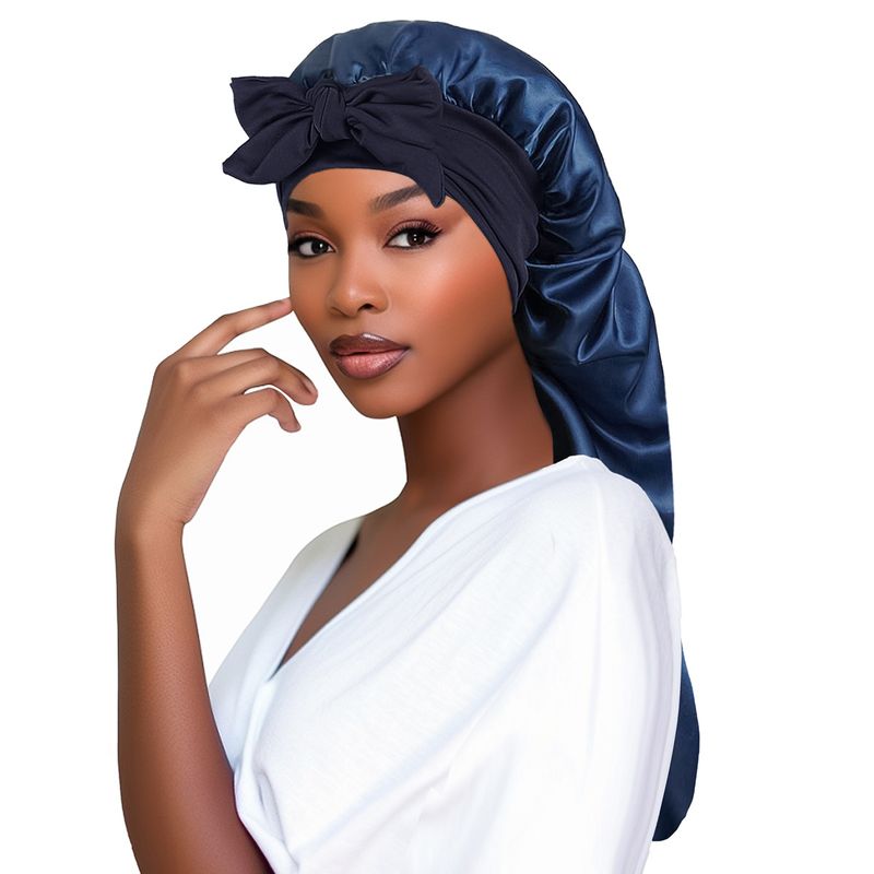 Elegant Bow-Tie Satin Sleep Cap - Extra Long Tail Nightcap For Women (Stretchy & Breathable Hair Protection Adjustable Headband Large Size)​_voghion.com