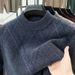 Maglione spesso foderato in pile da uomo, scollo rotondo a mezza altezza, manica lunga, lavorato a maglia, maglietta da uomo, autunno inverno 2025, nuovo_voghion.com