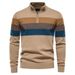 Mode Herren Halbreißverschluss Herren Pullover Pullover Gestreifter Spleißen Strickpullover_voghion.com