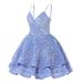 Women's Clothing Dress Blue Sequined Suspender Short Dress Temperament Waist Slimming Strap Dress_voghion.com